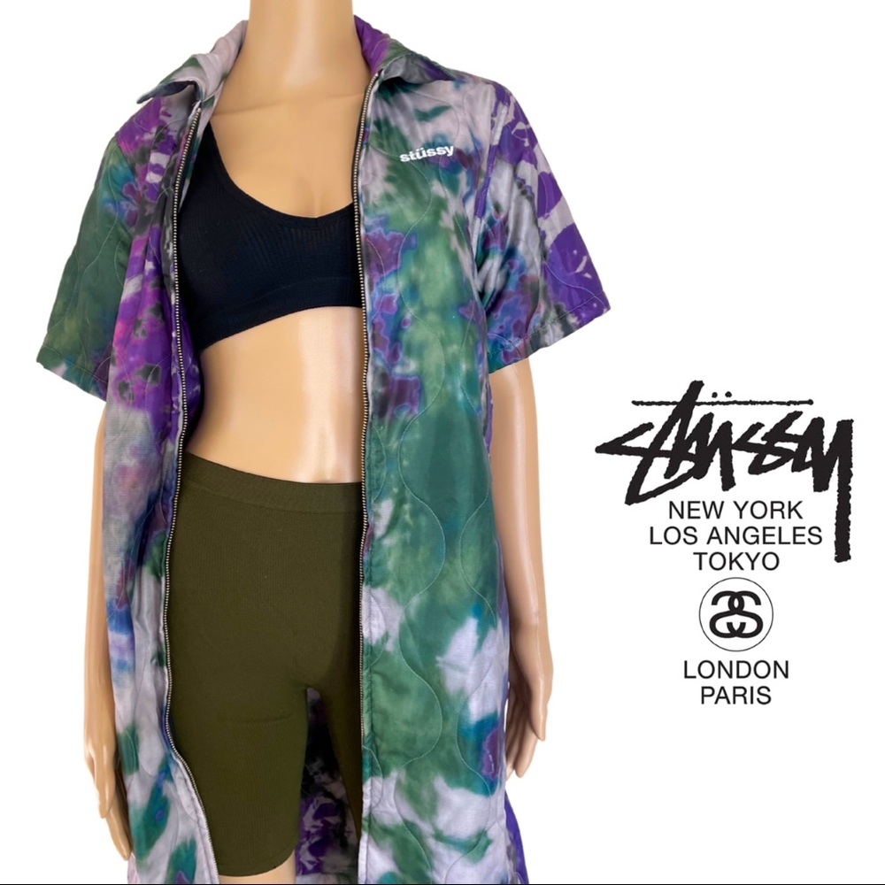 Stussy tie dye long line zip shirt jacket